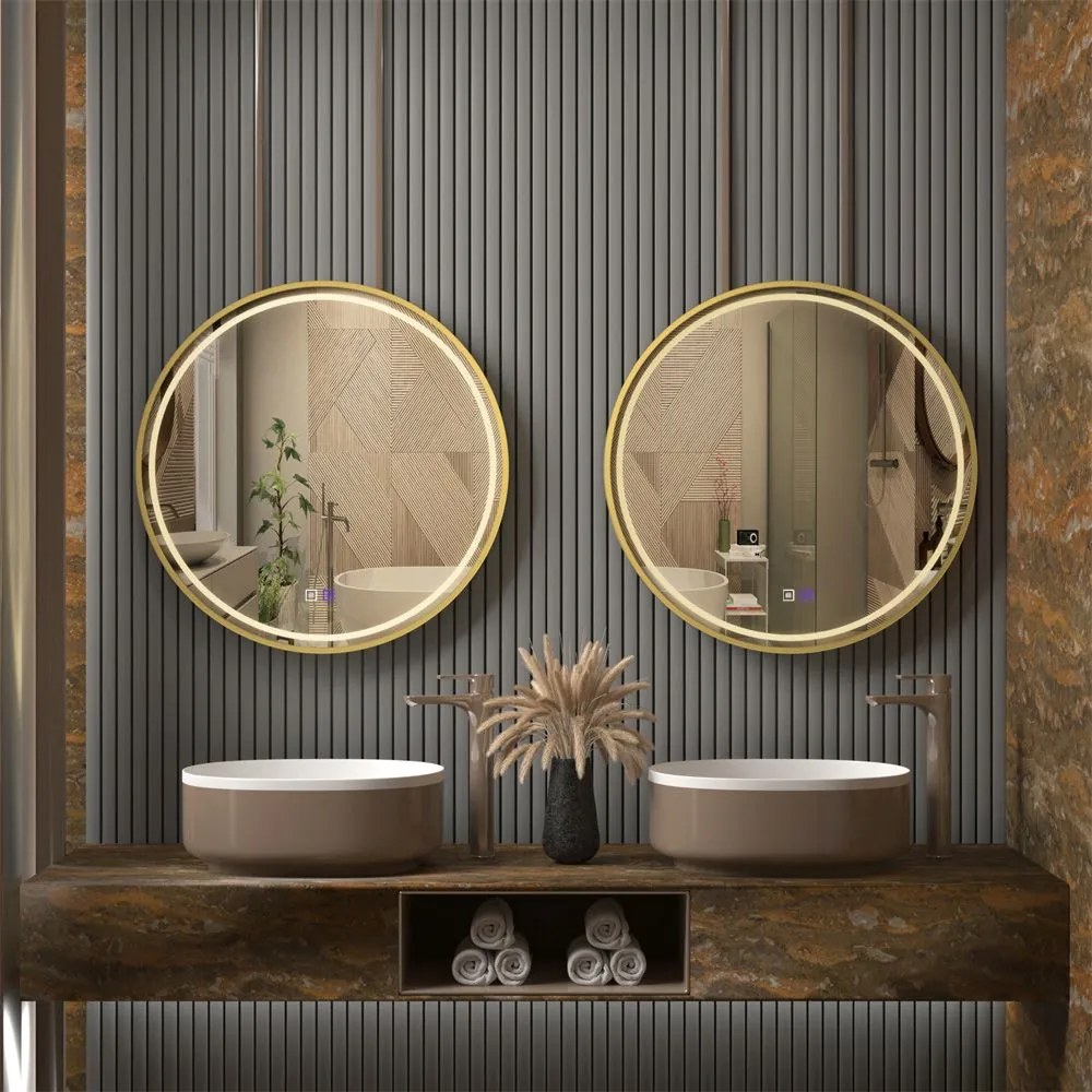 Tutumi Tutumi, okrúhle LED zrkadlo 90cm so zlatým rámom, MMJ GOLD 90cm, zlatá matná, HOM-02504