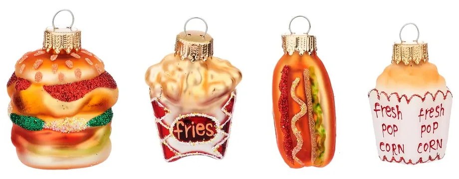 Sklenené vianočné ozdoby v súprave 4 ks Fast Food – Sass & Belle
