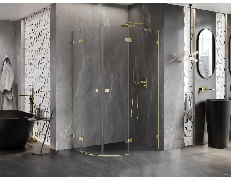Mexen Lunar, pravý polkruhový sprchový kút 100 x 90 cm, 8mm číre sklo, zlatý profil, 833-100P-090L-50-00
