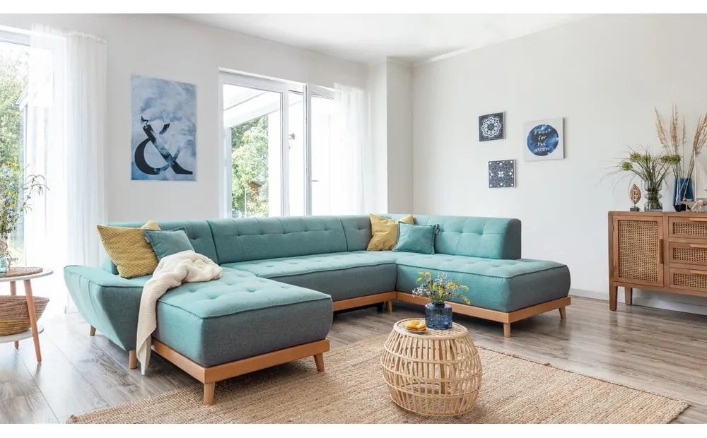 Tyrkysovomodrá rozkladacia rohová pohovka (pravý roh/do tvaru "U") Dazzling Daisy – Miuform