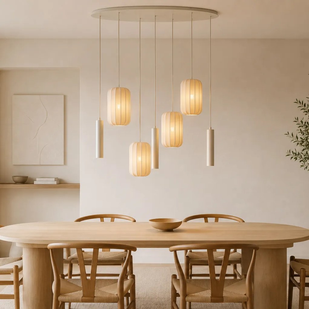 Japandi závesná lampa béžová 7-svetelná - Pluni Tuba