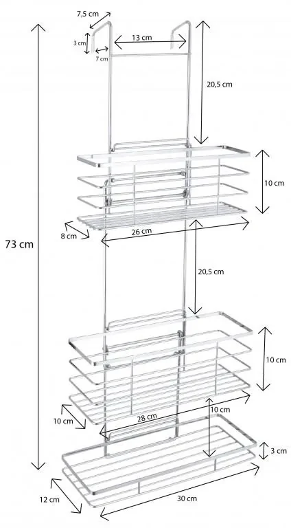 Erga Rafek, trojitá kúpeľňová polička do sprchy na zavesenie 30x12,5x71 cm, chrómová, ERG-YKA-CH.RAFEK-CHR