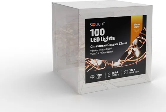 Vianočná medená reťaz - 100 mini LED - teplá biela