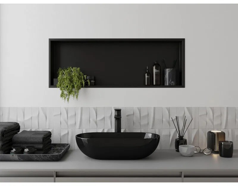 Mexen X-Wall-R, polička na zapustenie na obklad s golierom 90 x 30 cm, čierna matná, 1970903010