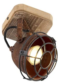 Sklápateľné priemyselné reflektorové svetlo hrdzavohnedé s dreveným podstavcom - Gina