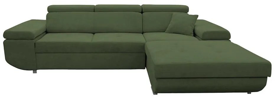 Rozkladacia rohová sedacia súprava s úložným priestorom v tvare L CASTELO, pravostranné prevedenie, zelená