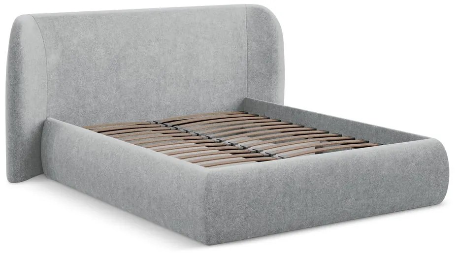 Svetlosivá čalúnená dvojlôžková posteľ s úložným priestorom s roštom 160x200 cm Hauke – Makamii