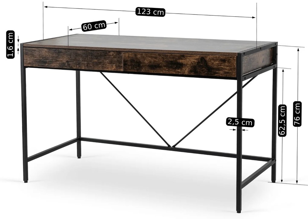 JAKS Písací stôl tmavo hnedý Ally 123 cm