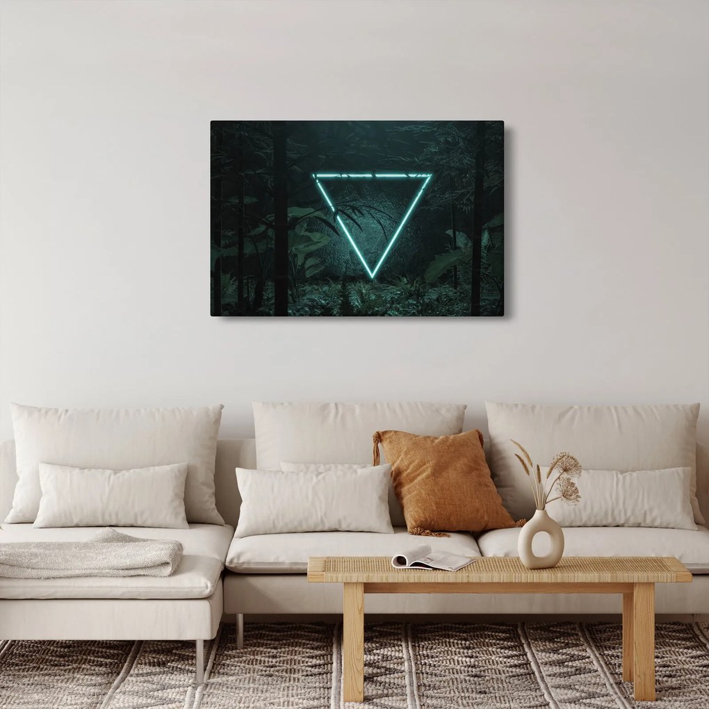 Obraz - Neónový trojuholník v jungli (90x60 cm)