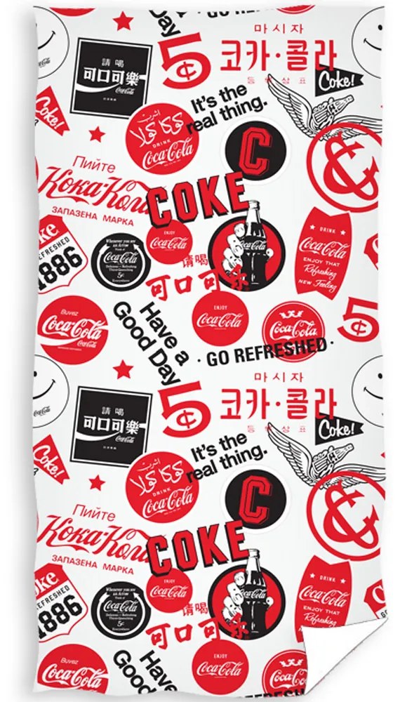 DETSKÝ BAVLNENÝ UTERÁK COCA COLA 70X140 CM VZOROVANÁ