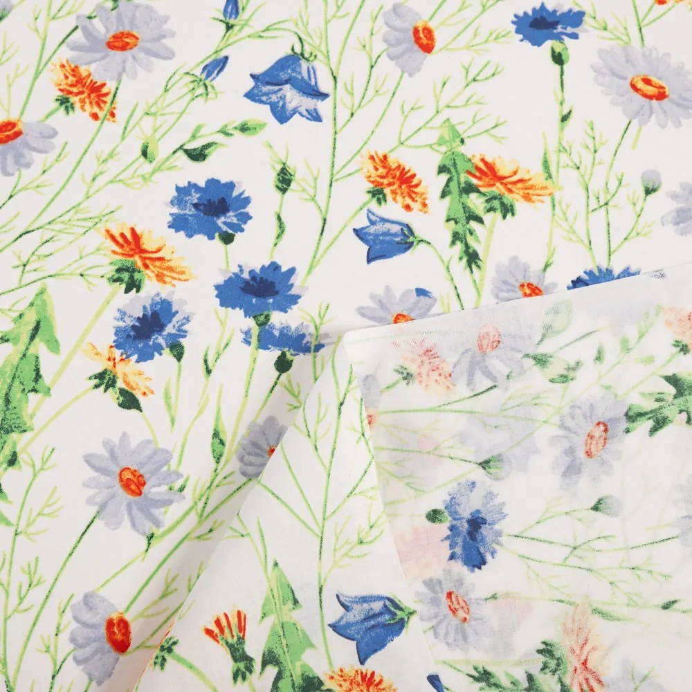 Biante Bavlnený záves Sandra SA-601 Margaréty a zvončeky na bielom 150x250 cm