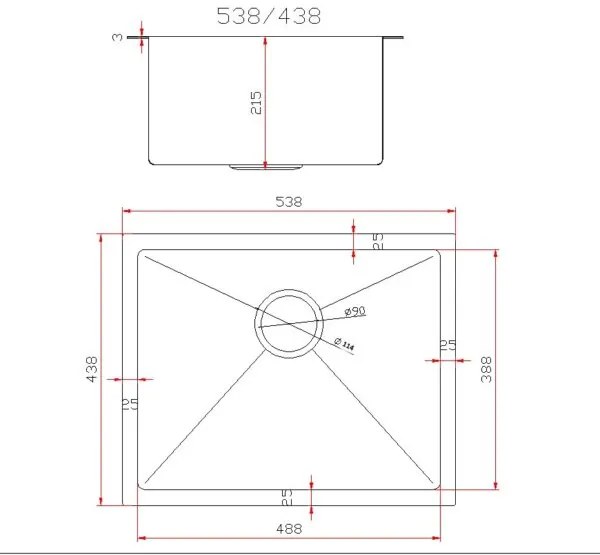 Gamma Gamma, 1-komorový nerezový drez 540x440x210 mm, čierna, GMA-S5444-BK