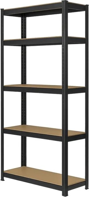 Akcia 5x Regál 200x90x30 cm lakovaný 5-policový, nosnosť 875 kg - čierny