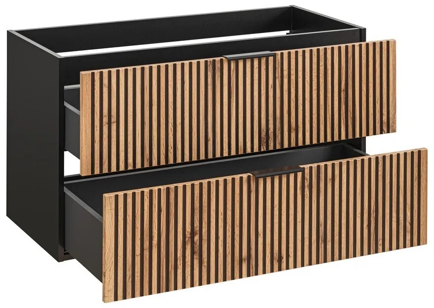 Kúpeľňová zostava Casad 100 cm s umývadlom, skrinkami a zrkadlom čierna/dub wotan