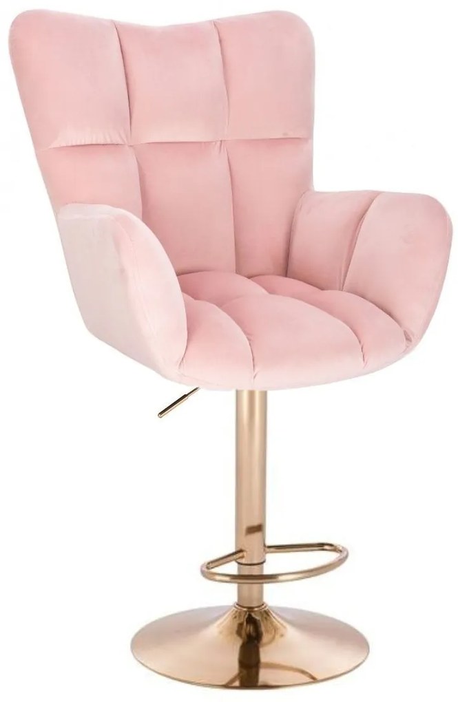 LuxuryForm DESIGN Barové kreslo AURORA VELUR na zlatom tanieri - ružové