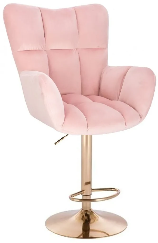 LuxuryForm DESIGN Barové kreslo AURORA VELUR na zlatom tanieri - ružové