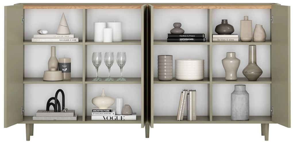 Komoda Elivo 200 cm na nožičkách - eukalyptus / dub baltic dune