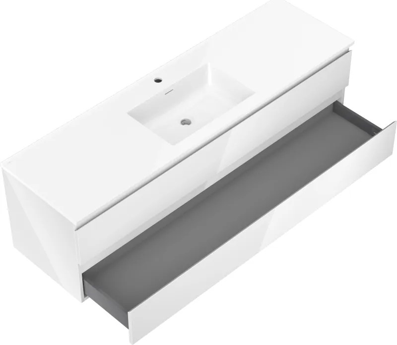 Mexen Orio, kúpeľňová skrinka 160 cm s umývadlom Otis, 2 zásuvky, biela lesklá, 91A10-16047-2-BFF00-W18M00