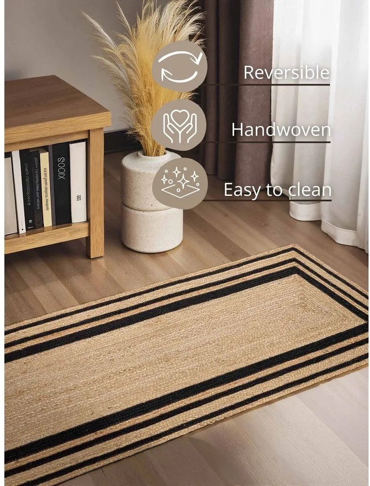Čierny/v prírodnej farbe obojstranný/ručne tkaný jutový behúň 70x200 cm Jutta – Hanse Home