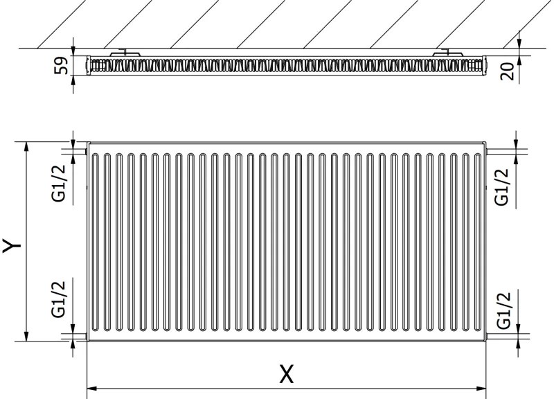 Mexen, Panelový radiátor Mexen C11 300 x 2000 mm, bočné pripojenie, 978 W, biely - W411-030-200-00