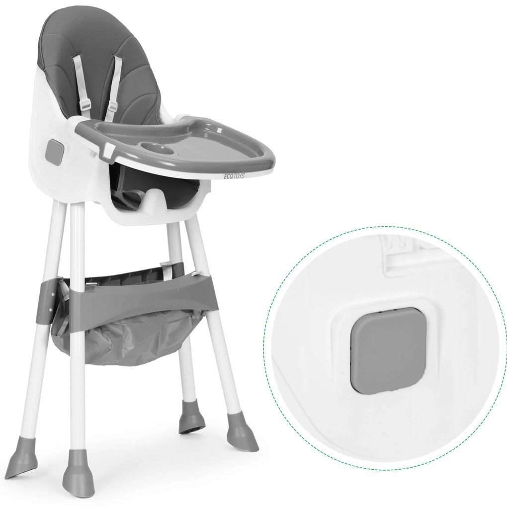 Detská jedálenská stolička BABY ECOTOYS sivá
