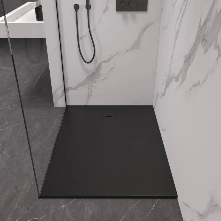 Erga Hyper, SMC sprchová vanička 100x80x2,6 cm + sifón, čierna matná, ERG-V06-SMC-8010S-BK