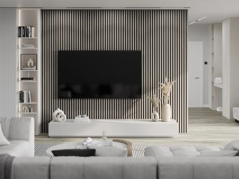 Mexen Lam-F, akustické stenové lamely 275 × 30 cm, plstený podklad 8 mm, technická dyha, dub popolavý, S105-275307-3015-005