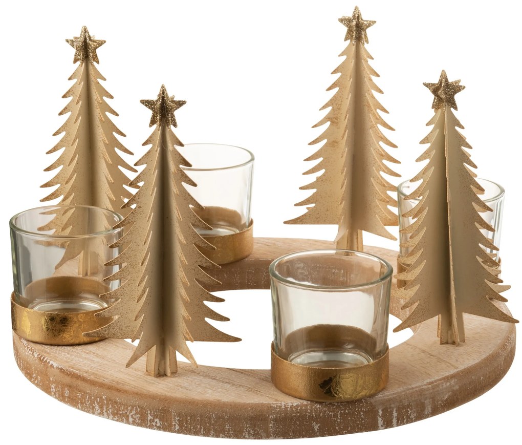 Drevený svietnik na 4 čajové sviečky so stromčekmi - Ø 24*15cm