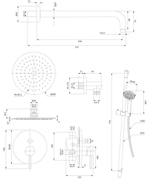 OMNIRES SYSY17CR - Sprchová sada s podomietkovou batériou Y lesklý chróm