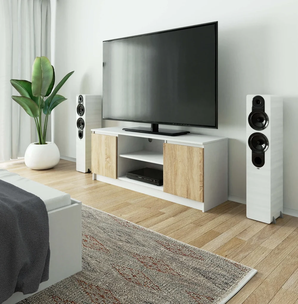 TV stolík Dariel  (biela + dub sonoma). Vlastná spoľahlivá doprava až k Vám domov. 1069407