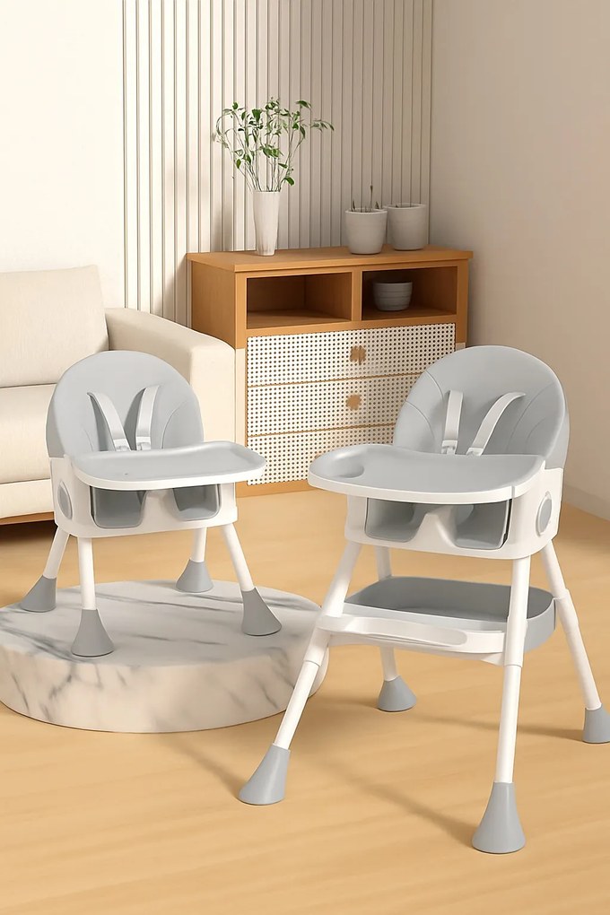 Stolička na kŕmenie KDK03 4v1 sivá + košík a kolieska ZDARMA