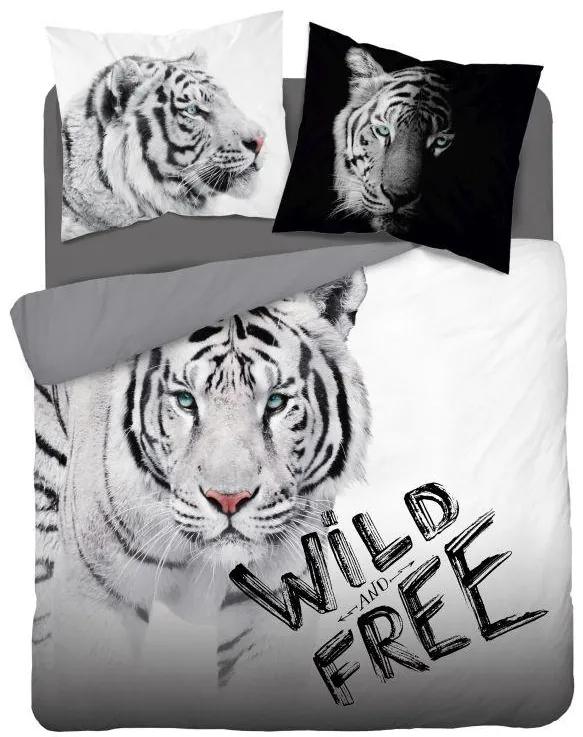 DETEXPOL -  DETEXPOL Francúzske obliečky Biely Tiger Wild Free Bavlna, 220/200, 2x70/80 cm