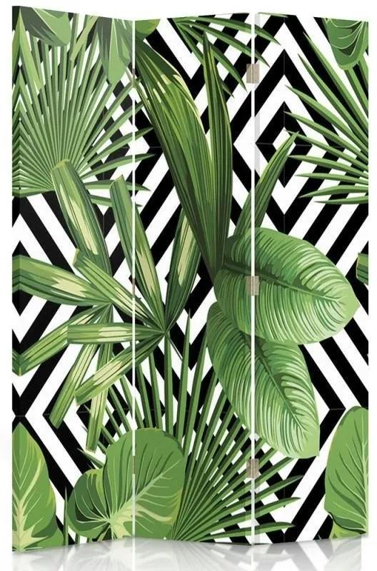 Ozdobný paraván Geometrické listy palmy zelené - 110x170 cm, trojdielny, obojstranný paraván 360°