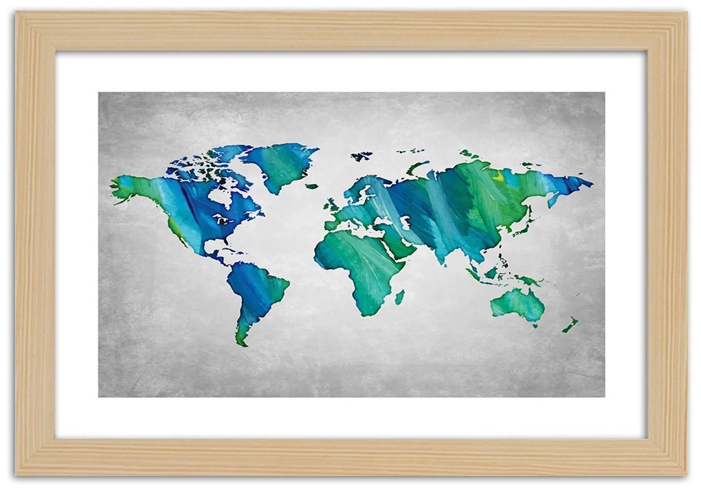 Gario Plagát Farebná mapa sveta na betóne Farba rámu: Bez rámu, Rozmery: 60 x 40 cm