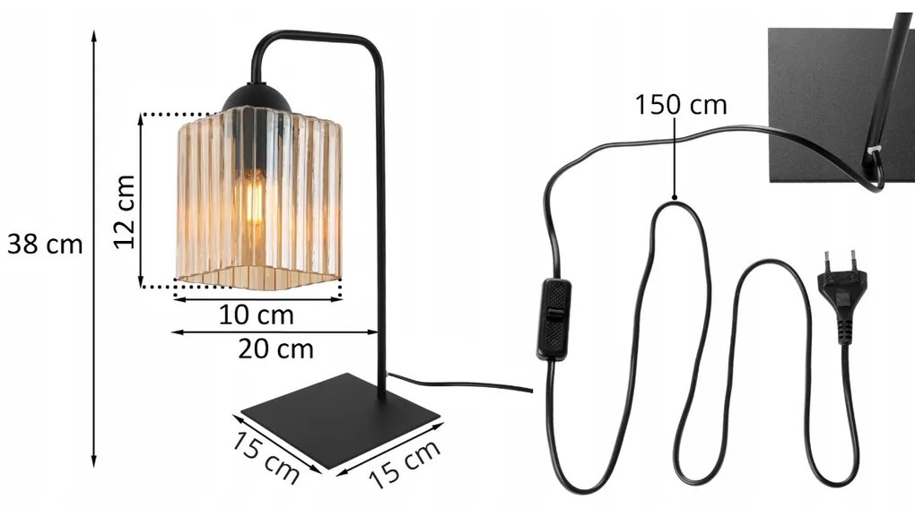 Stolná lampa Riffle Square, 1x medové sklenené tienidlo, b