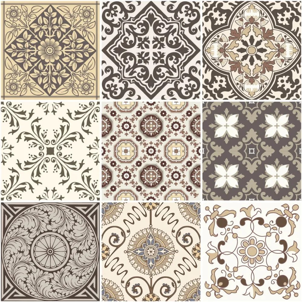 Súprava 9 nástenných samolepiek Ambiance Cement Tiles Ancona, 10 × 10 cm