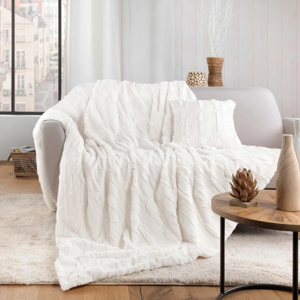 Krémová deka z mikroplyšu 180x220 cm Foxy – douceur d'intérieur