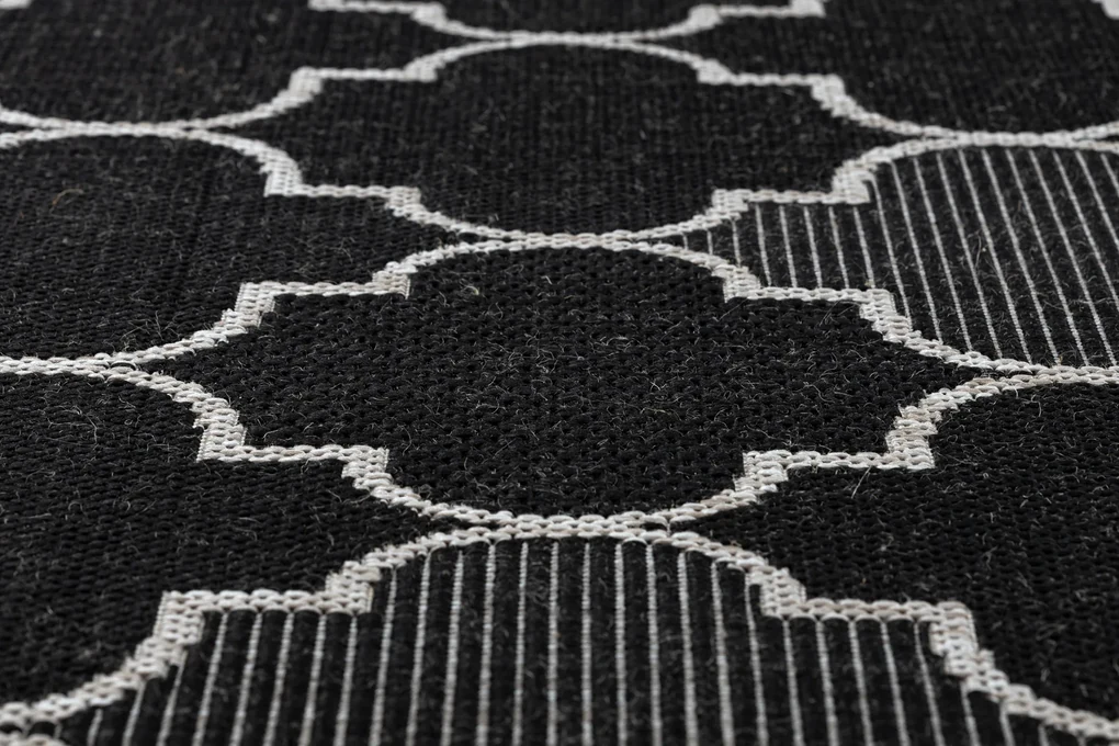 Šnúrkový koberec SIZAL FLOORLUX 20607 , marokánsky trellis, čierny / strieborný