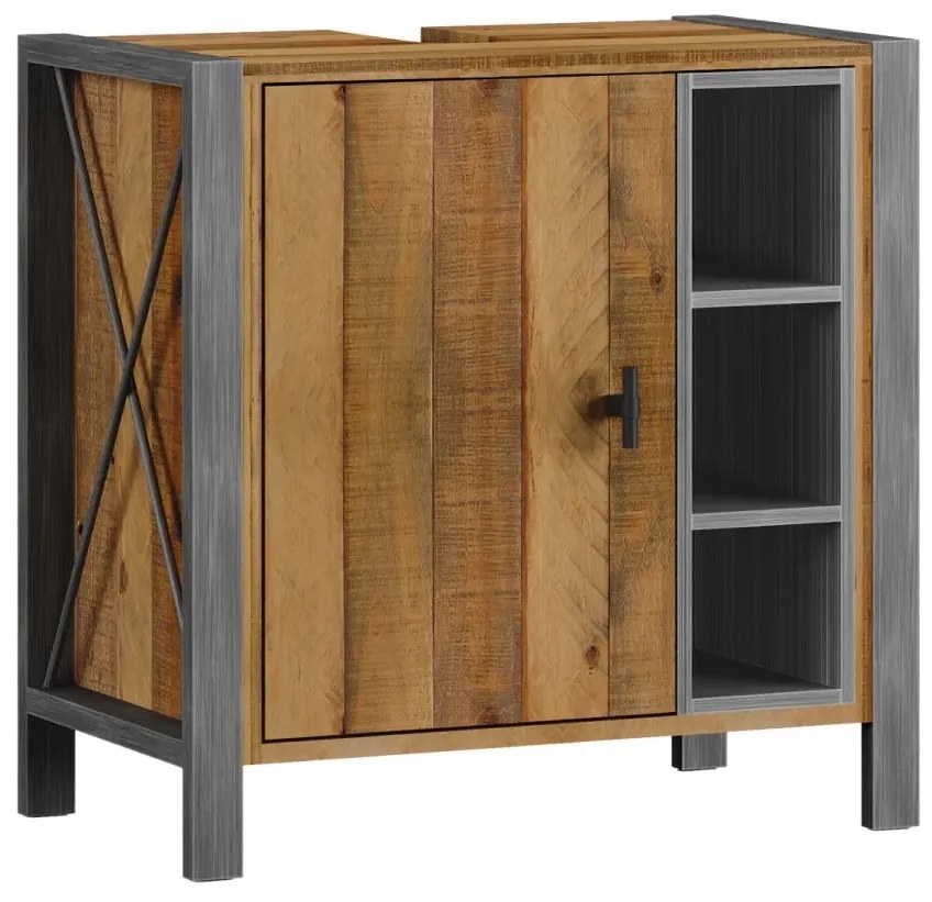 furniture-nabytek.cz - Masívna sada do kúpeľne Detroit z recyklovanej borovice a kovu, lakovaná, hnedá