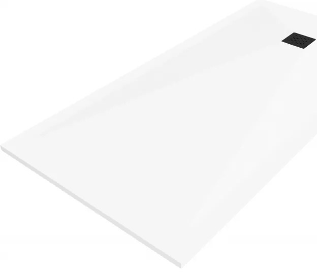 Mexen Stone+, obdĺžniková vanička z minerálneho kompozitu 200 x 90 cm, biela, čierna krytka, 44109020-B