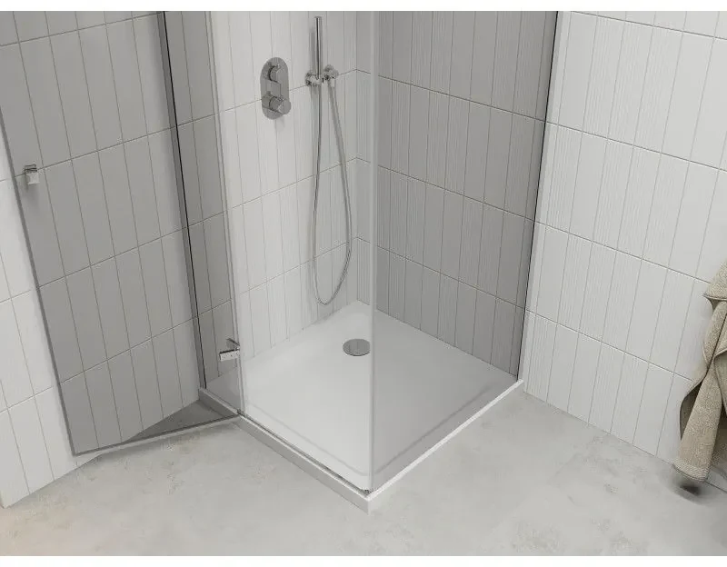 Mexen Roma, sprchovací kút 90 (dvere) x 90 (stena) cm, 6mm číre sklo, chrómový profil + slim sprchová vanička 5cm, 854-090-090-01-00-4010