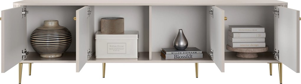 Závesný TV stolík Vespera 4D 187 cm - kašmírová / zlatá