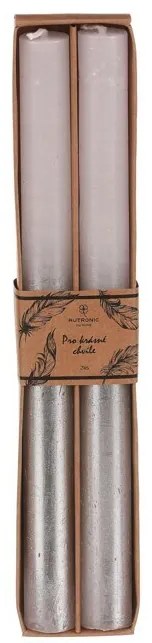 Súprava kónických sviečok, biela/strieborná, 2 ks, parafín