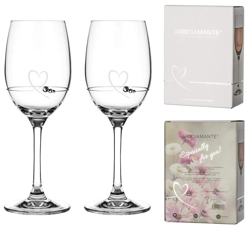 Diamante poháre na biele víno so Swarovski kryštálmi Petit Heart 240 ml 2KS