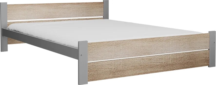 Posteľ IKAROS DOUBLE 160 x 200 cm, dub sonoma/sivá Rošt: Bez roštu, Matrac: Matrac Coco Maxi 20 cm