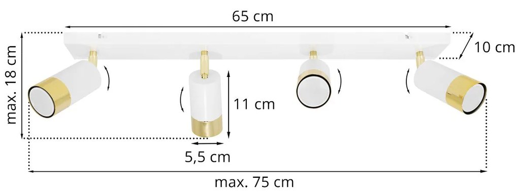 Bodové svietidlo Hugo, 4x biele/zlaté kovové tienidlo, (možnosť polohovania)
