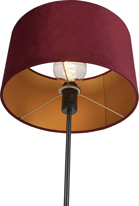 Stojaca lampa čierna s červeným zamatovým tienidlom so zlatom 35 cm - Parte