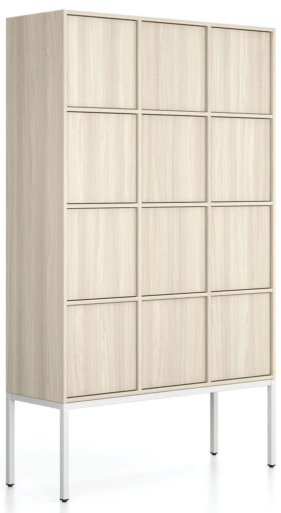 Kancelárska skriňa FRAME, biela podnož, 12x dvere, 1299 x 450 x 2185 mm, PUSH-lock, dub prírodný