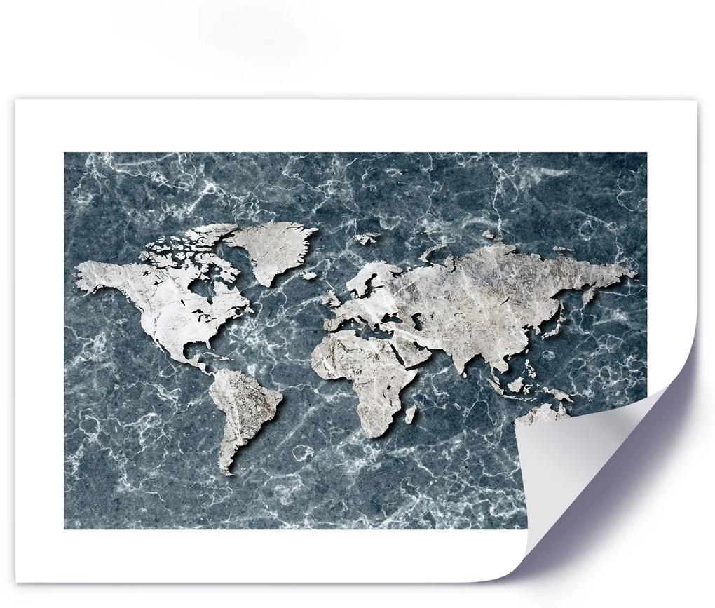 Gario Plagát Mapa sveta na mramore Farba rámu: Bez rámu, Rozmery: 60 x 40 cm