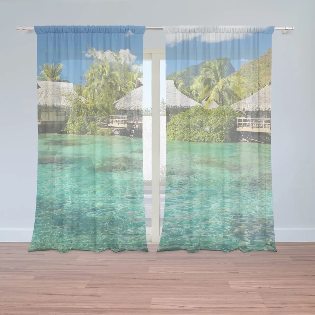 Sablio Záclony Chatky na mori: 2ks 150x250cm